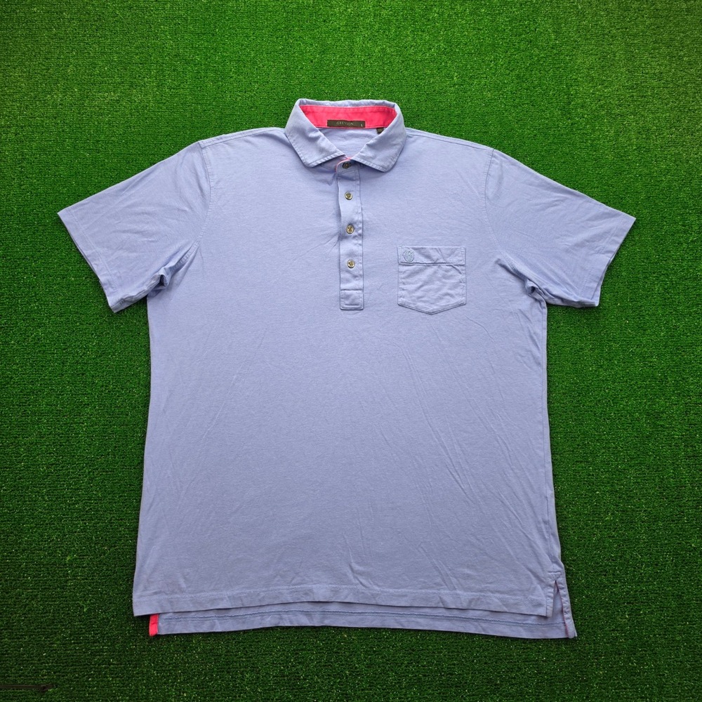 Greyson Saranac Polo Shirt Mens Large Blue Short Sleeve Pima Cotton Blend‎ Golf